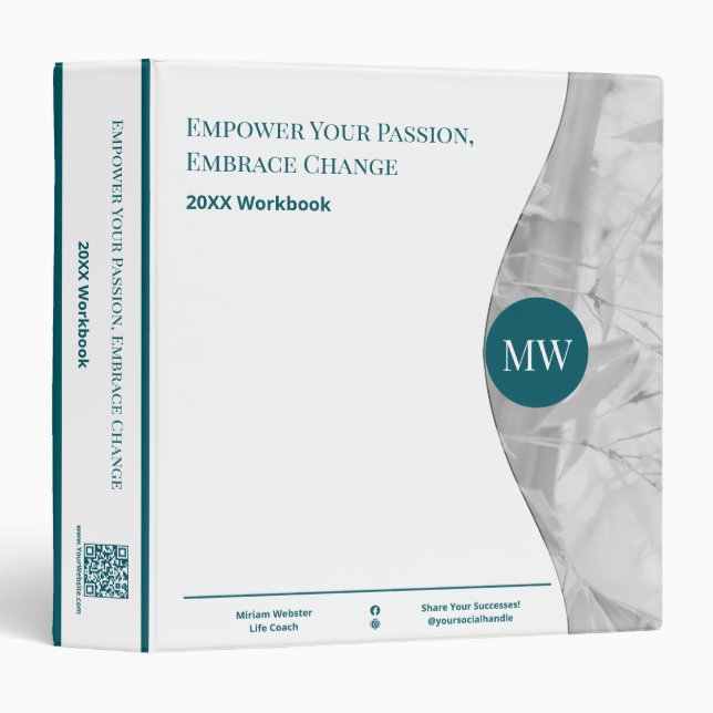 Classeur Initiales Photo Turquoise Life Coach Workbook (Devant/Côté)