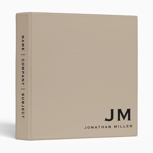 Classeur Initiales pour monogramme Beige Professionnel (Devant/Côté)