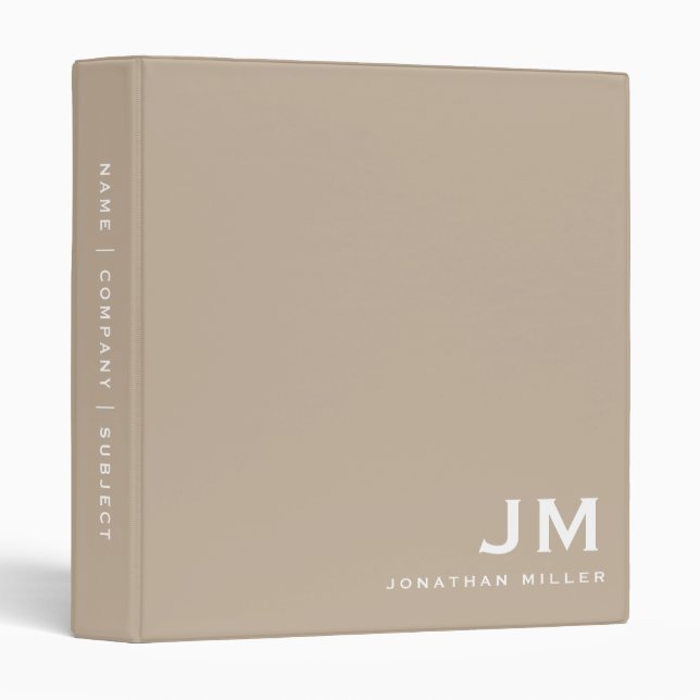 Classeur Initiales pour monogramme blanc beige professionne (Devant/Côté)