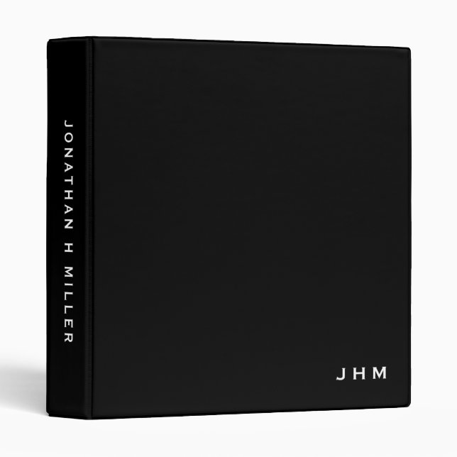 Classeur Initiales professionnelles minimes en noir blanc (Devant/Côté)