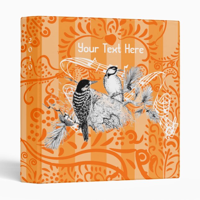 Classeur Inséparables vintages - Orange Damask (Devant/Côté)