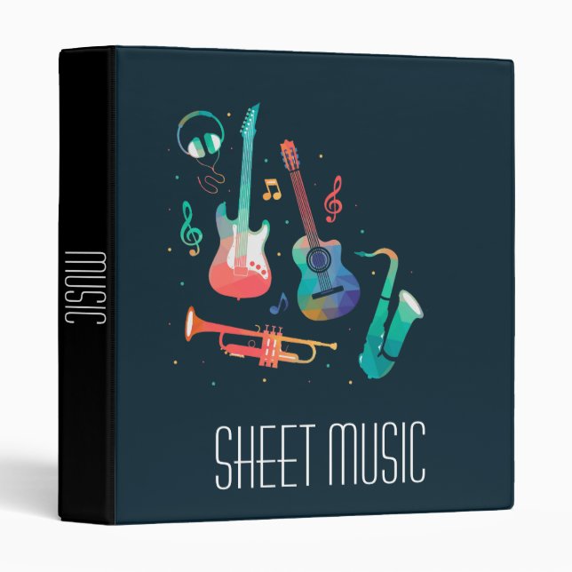 Classeur Instruments de musique colorés (Devant/Côté)