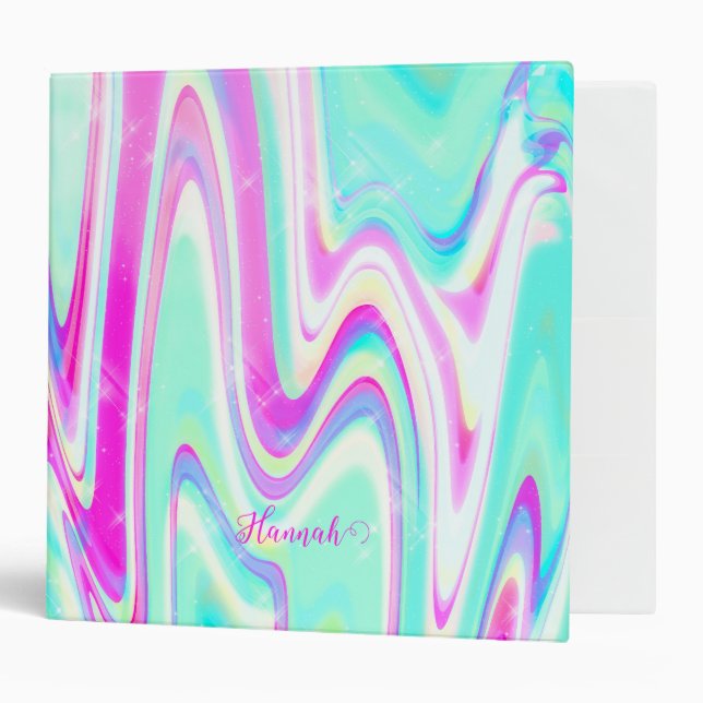 Classeur Iridescente Holographique Liquide Swirl (Devant/intérieur)