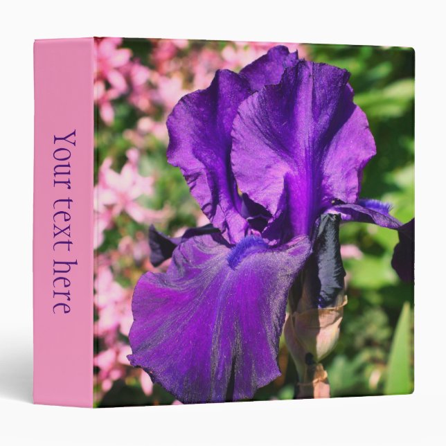 Classeur Iris barbu violet velouté personnalisé (Devant/Côté)