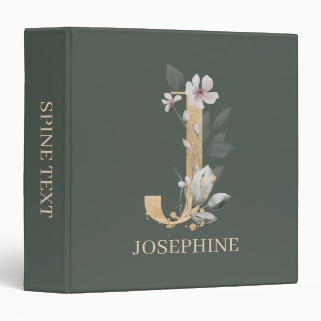 Classeur J Monogram Floral Personnalisé (Devant/Côté)
