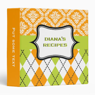Classeur Jacquard et motif damassé vert, recette orange