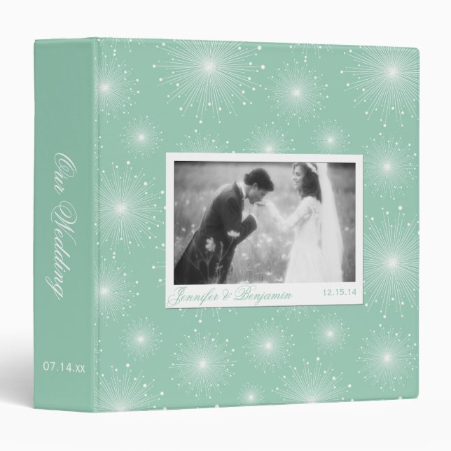 Classeur Jade Mint Green Sunbursts Mariage Album blanc (Devant/Côté)