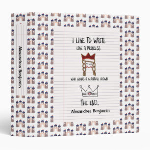 Classeur J'aime écrire Princess Crown Personnaliser le nom