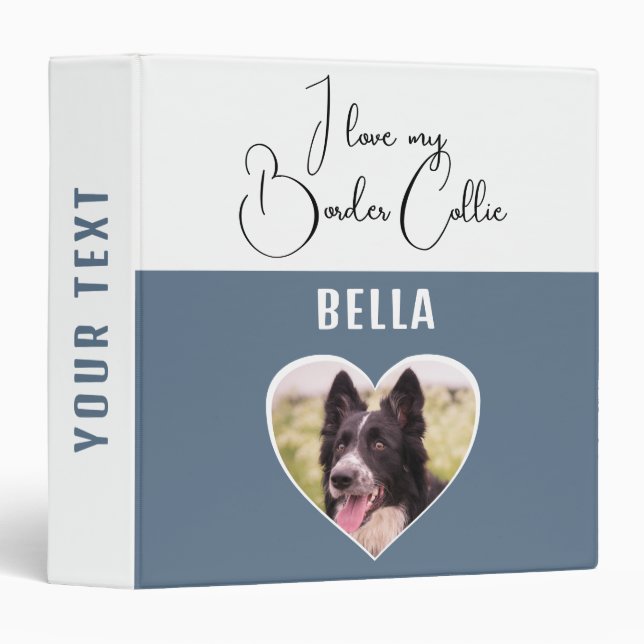 Classeur J'aime ma frontière Collie Coeur Chien Album photo (Devant/Côté)