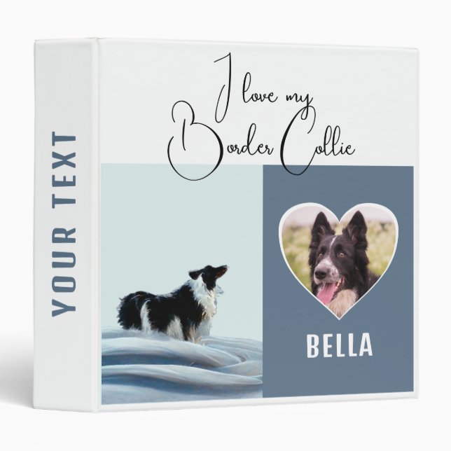 Classeur J'aime ma frontière Collie Dessiner Chien Album ph (Devant/Côté)