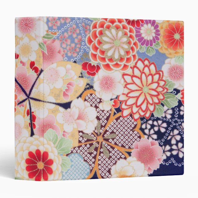 Classeur Japonais KIMONO Textile, Fleur (Devant/Côté)