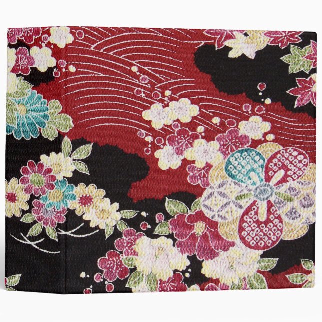 Classeur Japonais KIMONO Textile, motif floral (Devant/Côté)
