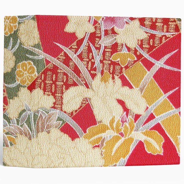 Classeur Japonais KIMONO Textile, motif floral (Devant/Côté)