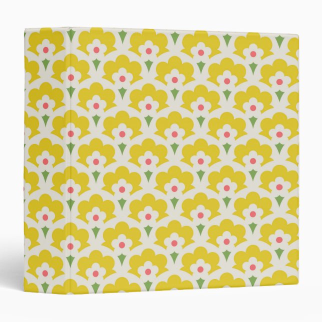 Classeur Jardin Fleur Jaune Retro Motif (Devant/Côté)