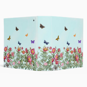 Classeur Jardin rose avec papillons sur Arrière - plan bleu
