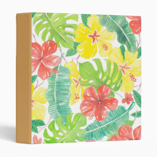 Classeur Jardin tropical, plumeria hibiscus et feuilles de 