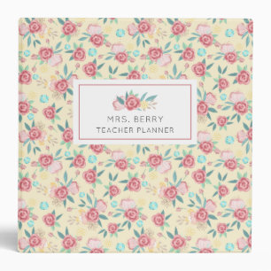 Classeur Jaune et rose Floral enseignant planificateur