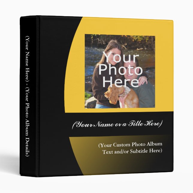 Classeur jaune/par noir personnalisé d'album (Devant/Côté)