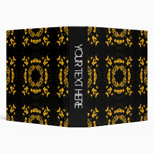 Classeur Jaune Vintage, Damassés Floraux Noirs Motif Rétro