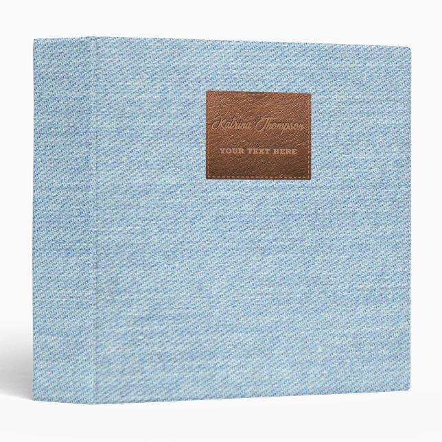 Classeur Jeans bleu moderne Texture Patch en cuir (Devant/Côté)