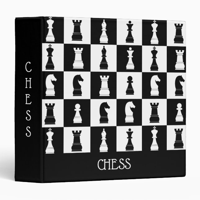 Classeur Jeu d'échecs noir et blanc Figures Texte Motif (Devant/Côté)