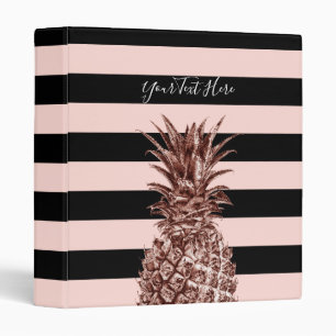 Classeur Joli ananas rose élégant d'or et rayure rose