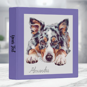 Classeur Joli chien personnalisé aquarelle violette