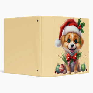 Classeur Joli chiot de Noël avec le chapeau de Père Noël et
