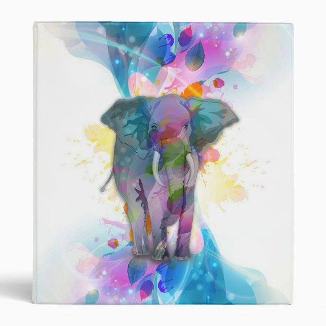 Classeur joli coloré aquarelle éclabousser éléphant (Devant)