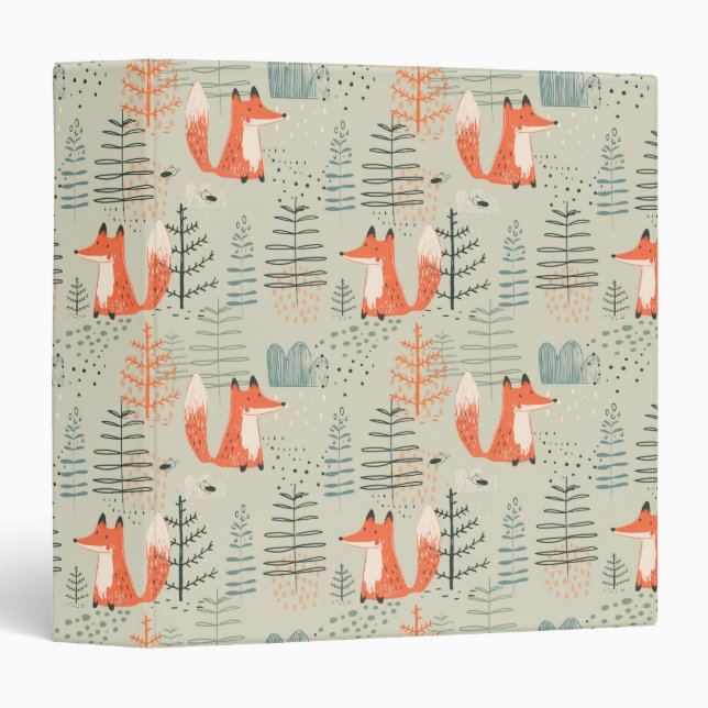 Classeur Joli Doodle Fox Forest Motif de bois (Devant/Côté)