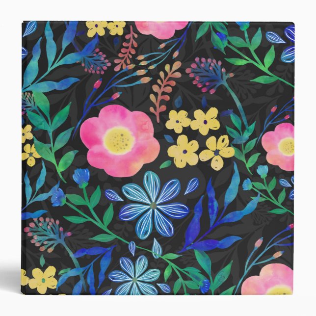 Classeur Joli Fille rose bleu floral gris design (Devant)