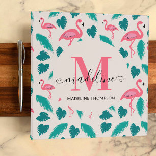 Classeur Joli Flamant rose Tropical Feuille Monogramme rose
