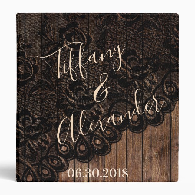 Classeur Joli Mariage Couple Faux Wood et dentelle (Devant)