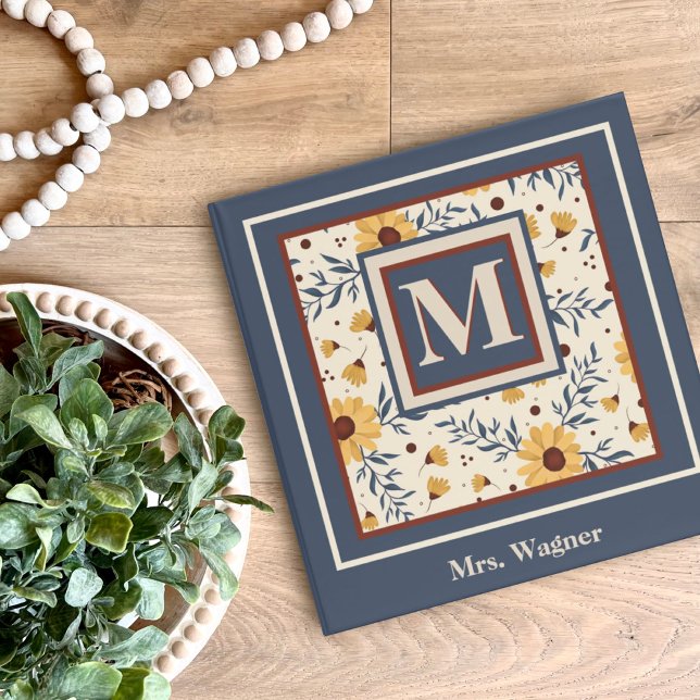 Classeur Joli Monogramme Jaune Daisy Floral Enseignant (Créateur téléchargé)