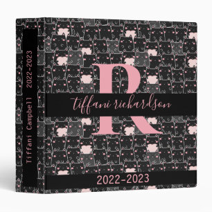 Classeur Joli Monogramme noir Kitty Chats 3 Cercles Classeu