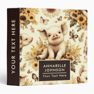 Classeur Joli Motif de cochon de tournesol Vintage