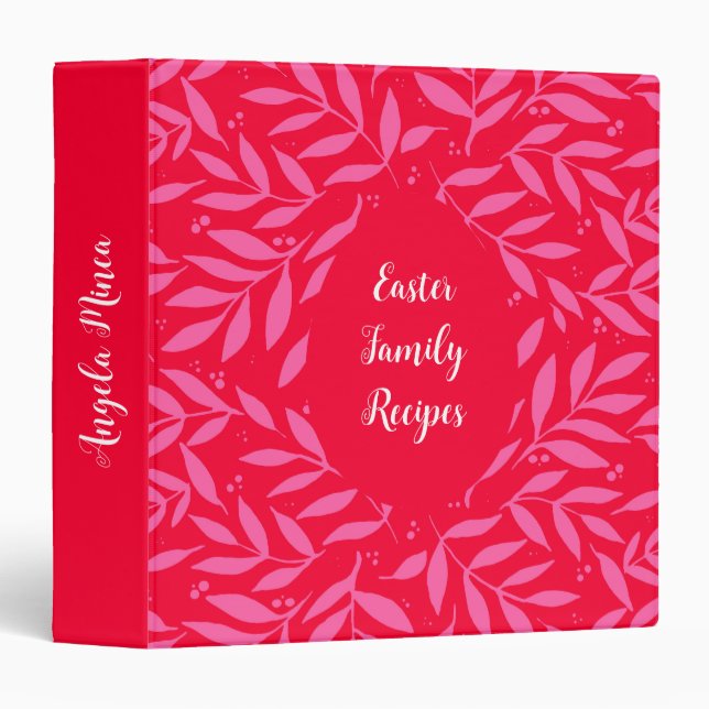 Classeur Joli motif de feuillage rose et rouge (Devant/Côté)