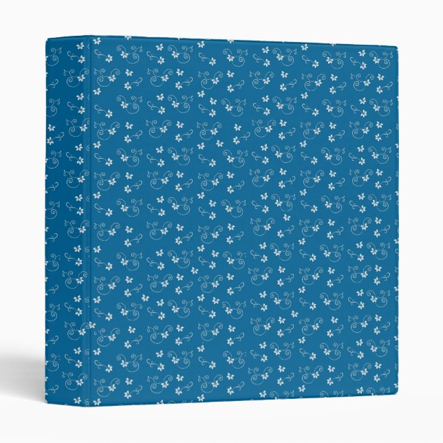 Classeur Joli Motif de fleurs bleues (Devant/Côté)