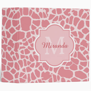 Classeur Joli Motif de Giraffe Rose avec Monogramme et nom