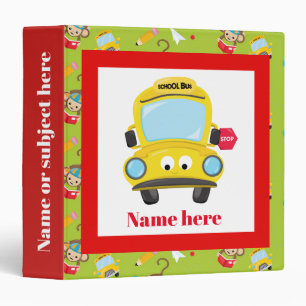 Classeur Joli motif de singe du bus scolaire ajouter nom cl