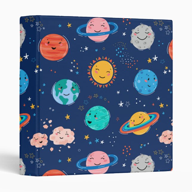Classeur Joli Motif Planète Souriante (Devant/Côté)