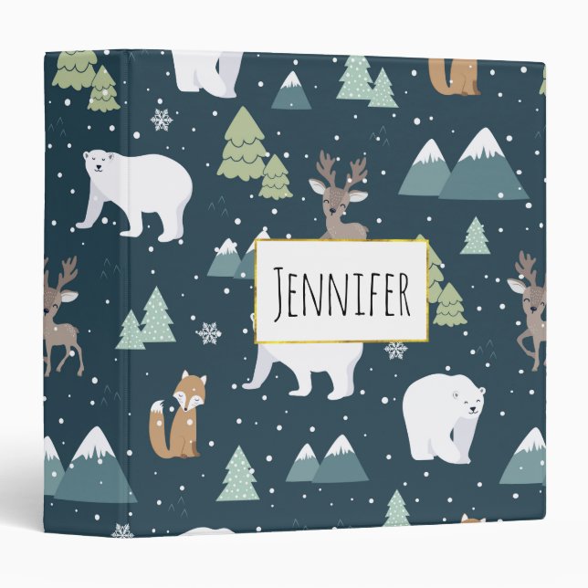 Classeur Joli Noël Animaux d'hiver Motif rustique (Devant/Côté)