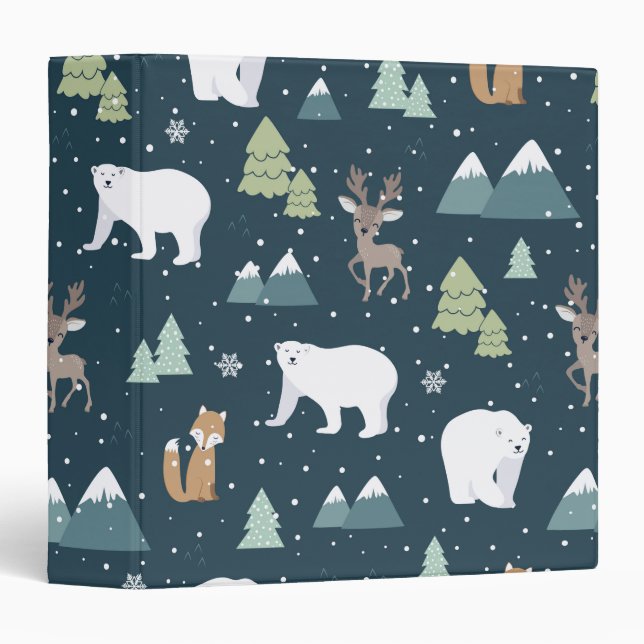 Classeur Joli Noël Animaux d'hiver Motif rustique (Devant/Côté)