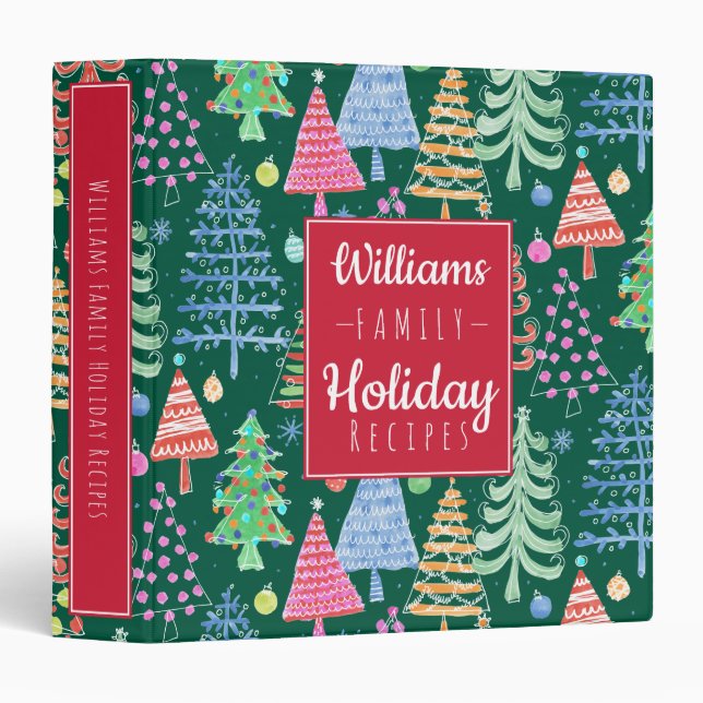 Classeur Joli Noël Arbres Vert Nom de famille Recette (Devant/Côté)