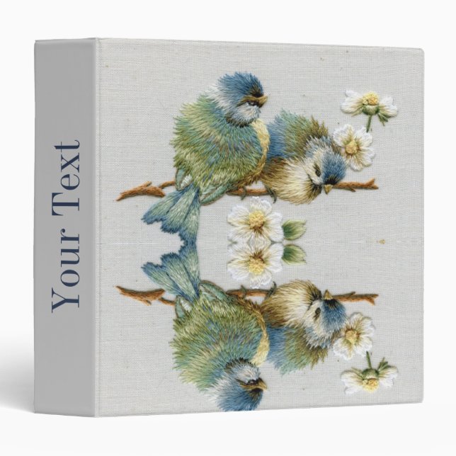 Classeur joli oiseau à broderie turquoise à la menthe (Devant/Côté)