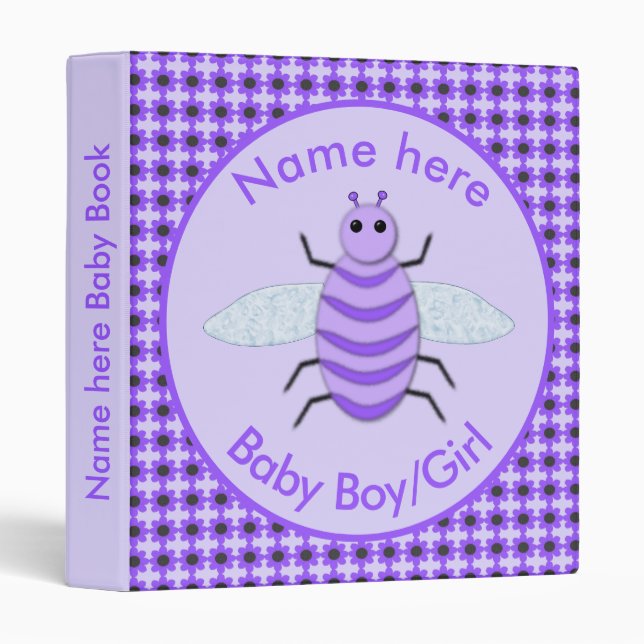 Classeur Joli Purple Bébé Bee Genre Neutre Bébé Livre (Devant/Côté)