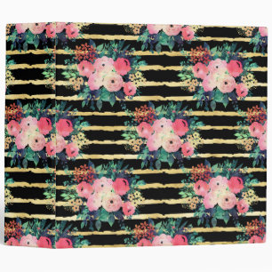 Classeur Joli rose Fleurs Paint Gold Stripes Motif