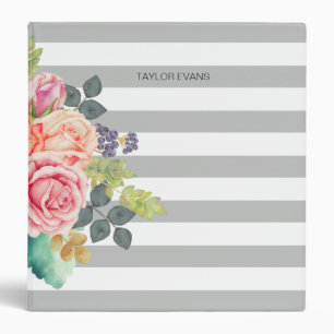 Classeur Joli Roses d'aquarelle Floral Gris Motif