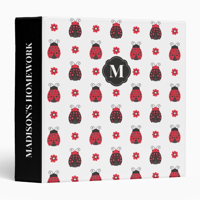 Classeur Joli Rouge Ladybug Monogramme (Devant/Côté)