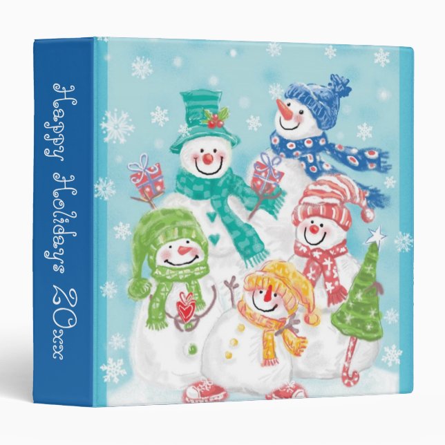 Classeur Jolie famille des neigeurs de Noël dans la neige (Devant/Côté)
